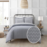 Chic Home Blaine Duvet Cover Set Contemporary Two Tone Striped Chevron Pattern Bedding - Pillow Shams Included - 3 Piece - Navy