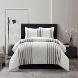 Chic Home Salma Cotton Duvet Cover Set Clip Jacquard Striped Pattern Design Bedding - Decorative Pillow Shams Included - 3 Piece - Beige