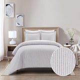 Chic Home Wesley Duvet Cover Set Contemporary Solid White With Dot Striped Pattern Print Design Bedding - Pillow Sham Included - 2 Piece - Twin 68x90