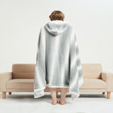 Chic Home Massimo Snuggle Hoodie Two Tone Wavy Animal Pattern Robe Cozy Super Soft Plush Coral Fleece Sherpa Lined Wearable Blanket 2 Pockets Hood Drawstring Button Closure - 51x71", Grey/White
