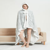 Chic Home Dohwa Snuggle Hoodie Animal Pattern Robe Cozy Super Soft Ultra Plush Micromink Coral Fleece Sherpa Lined Wearable Blanket with 2 Pockets Hood Drawstring Closure - 51x71", Silver