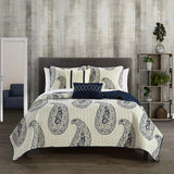 Chic Home Safira Quilt Set Contemporary Two-Tone Paisley Print Bed In A Bag - Sheet Set Decorative Pillows Sham Included - Navy