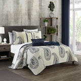Chic Home Safira Quilt Set Contemporary Two-Tone Paisley Print Bed In A Bag - Sheet Set Decorative Pillows Sham Included - Navy
