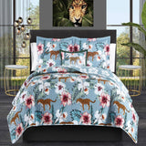 Chic Home Orithia Reversible Quilt Set Tropical Floral Leopard Print Bed in a Bag - Sheet Set Decorative Pillow Shams Included - Blue