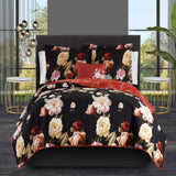 Chic Home Euphemia Reversible Quilt Set Floral Print Cursive Script Design Bedding - Decorative Pillow Shams Included - Black