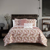 Chic Home Ipanema Quilt Set Watercolor Leaf Print Geometric Pattern Bedding - Decorative Pillows Sham Included - Blush