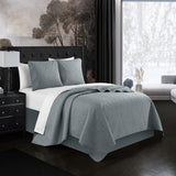 Chic Home Sachi Floral Scroll Pattern Design Bedding Quilt Set - Twin 66x86", Grey