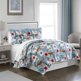 Chic Home Orithia Reversible Quilt Set Tropical Floral Leopard Print Bed in a Bag - Sheet Set Decorative Pillow Shams Included - Blue