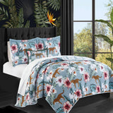 Chic Home Orithia Reversible Quilt Set Tropical Floral Leopard Print Bedding - Decorative Pillow Shams Included - Blue