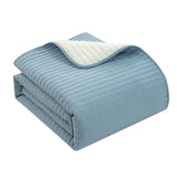 Chic Home St Paul Quilt Set Contemporary Striped Design Sherpa Lined Bed In A Bag Bedding - Sheets Pillowcases Pillow Shams Included - 7 Piece - Blue