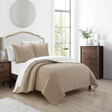 Chic Home St Paul Quilt Set Contemporary Striped Design Sherpa Lined Bed In A Bag Bedding - Sheets Pillowcases Pillow Shams Included - 7 Piece - Taupe