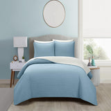Chic Home St Paul Quilt Set Contemporary Striped Design Sherpa Lined Bedding - Pillow Shams Included - 3 Piece - Blue