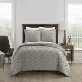 Chic Home Cody Cotton Quilt Set Clip Jacquard Geometric Pattern Bedding - Pillow Shams Included - 3 Piece - Grey