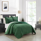 Chic Home Wafa Velvet Quilt Set Diamond Stitched Pattern Bed In A Bag Bedding - Sheets Pillowcases Pillow Shams Included - 7 Piece - Green