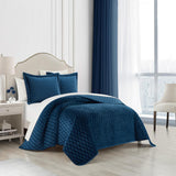 Chic Home Wafa Velvet Quilt Set Diamond Stitched Pattern Bedding - Pillow Shams Included - 3 Piece - Blue
