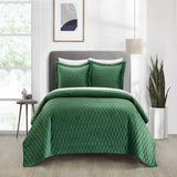 Chic Home Wafa Velvet Quilt Set Diamond Stitched Pattern Bedding - Pillow Shams Included - 3 Piece - Green