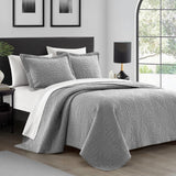 Chic Home Babe Cotton Quilt Set Geometric Floral Pattern Bedding - Pillow Shams Included - 3 Piece - Grey