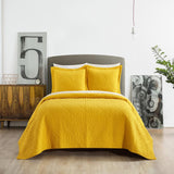Chic Home Babe Cotton Quilt Set Geometric Floral Pattern Bedding - Pillow Shams Included - 3 Piece - Yellow