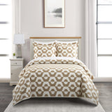 Chic Home Arthur 7 Piece Quilt Set Contemporary Geometric Hexagon Pattern Print Design Bed In A Bag Bedding Beige