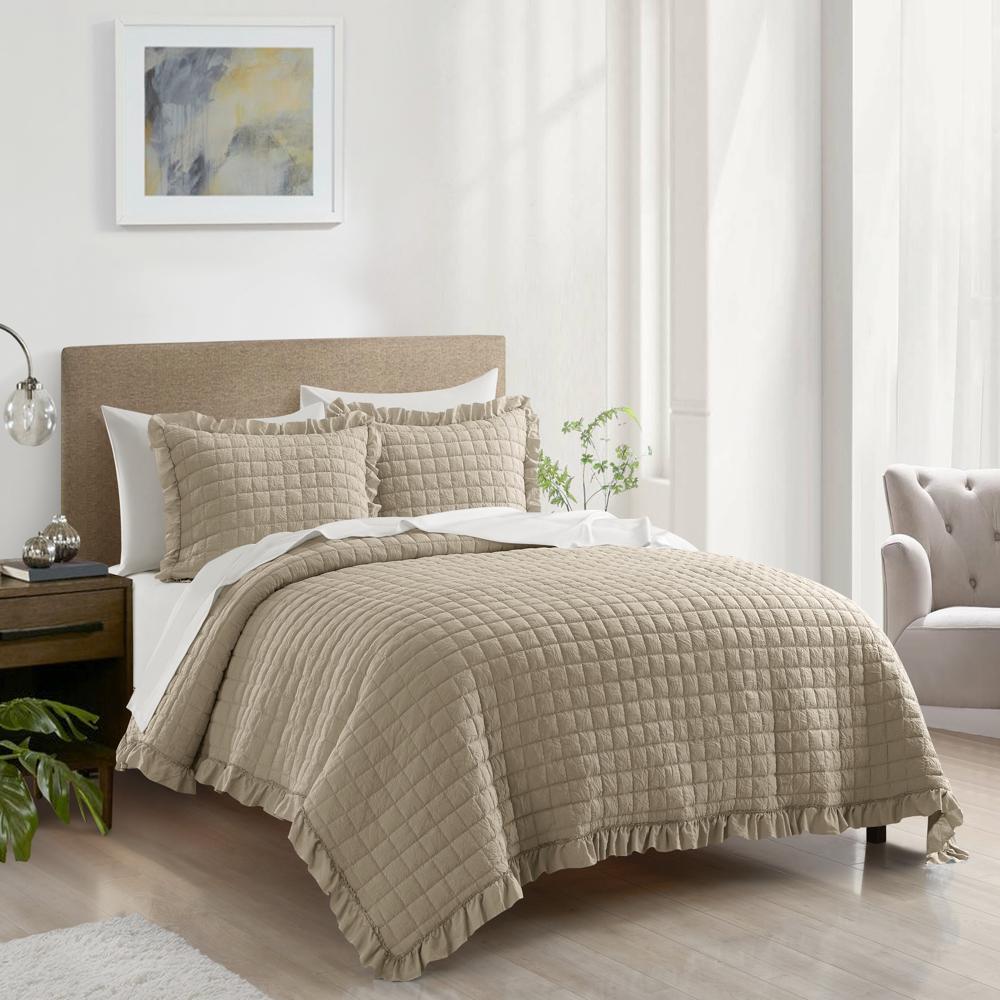 Chic Home Revel 7 Pieces Quilt Set, Diamond Stitched Crinkle Crush, Bedding Quilts Beige