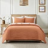 Chic Home Kyrie 3 Piece Quilt Set, Contemporary Organic Wavy Stitched, Bdding Quilts Brick Red