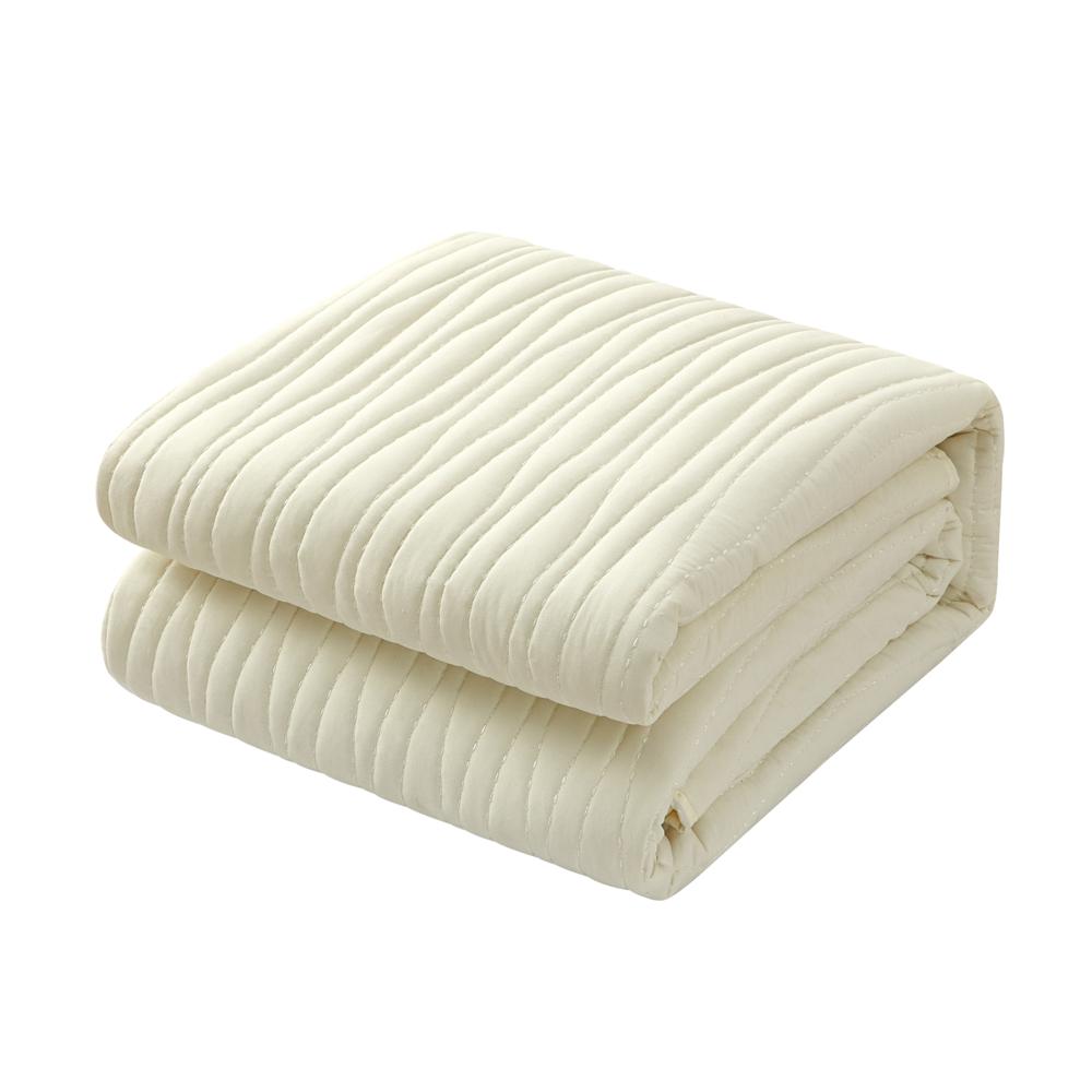 Chic Home Kyrie 3 Piece Quilt Set, Contemporary Organic Wavy Stitched, Bdding Quilts Beige