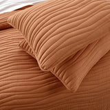 Chic Home Kyrie 3 Piece Quilt Set, Contemporary Organic Wavy Stitched, Bdding Quilts Brick Red