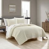 Chic Home Kyrie 3 Piece Quilt Set, Contemporary Organic Wavy Stitched, Bdding Quilts Beige