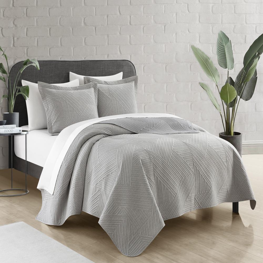 Chic Home Sianna 7 Piece Quilt Set, Contemporary Geometric Diagonal Stripe Design, Bedding Quilts Grey