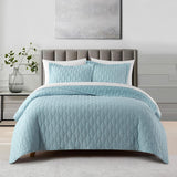 Chic Home Nyla 3 Pieces Quilt Set, Contemporary Geometric Hexagon Pattern, Bedding Quilts Blue