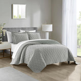 Chic Home Nyla 3 Pieces Quilt Set, Contemporary Geometric Hexagon Pattern, Bedding Quilts Grey
