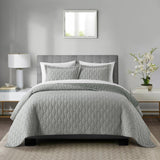 Chic Home Nyla 3 Pieces Quilt Set, Contemporary Geometric Hexagon Pattern, Bedding Quilts Grey