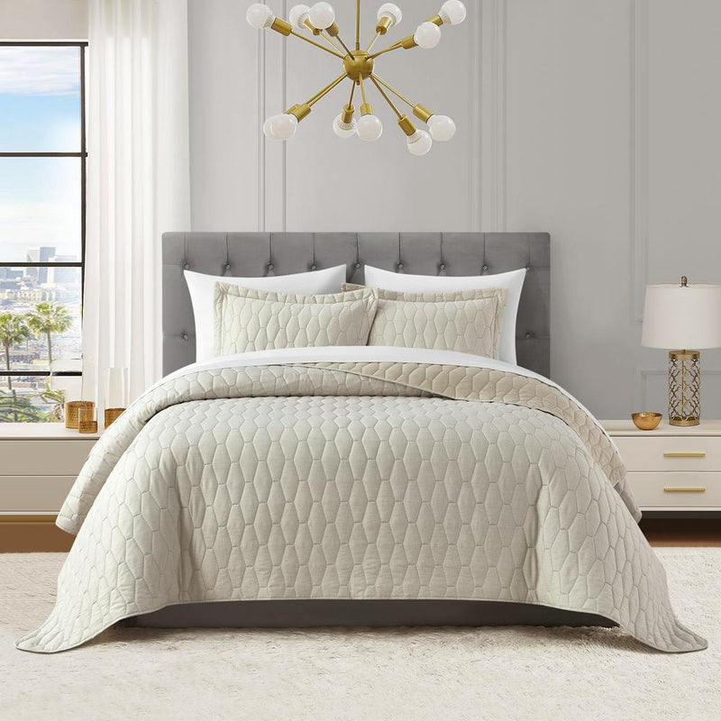 Chic Home Nyla 7 Pieces Quilt Set, Contemporary Geometric Hexagon Pattern, Bedding Quilts Beige