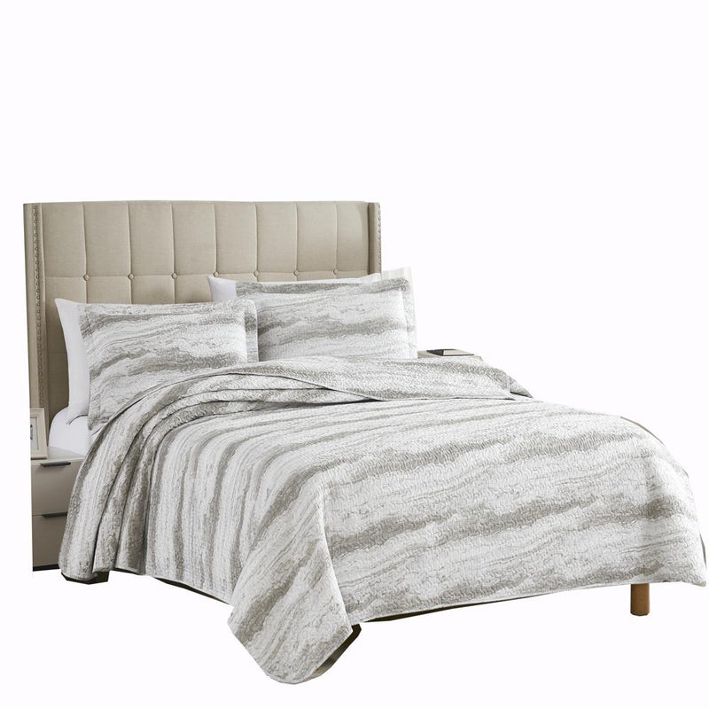 RT Designers Collection Bonaire Tan Marble 3-Pieces Lighteright Pinsonic Quilt Set Beige