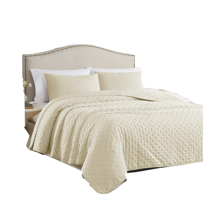 RT Designers Collection Cayla 3 Pieces Washed Pinsonic Lightweight Quilts Set For Bedding Ivory