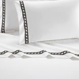 Aria 1500 Thread Count Cotton Sheet Set White With Black Stripe Embroidery by Chic Home