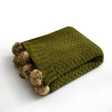 Chic Home Dorsey Knitted Throw Blanket Plush Super Soft Solid Color Design With Faux Fur Pom-Poms - 50x60”