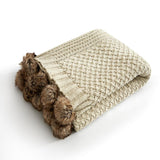 Chic Home Dorsey Knitted Throw Blanket Plush Super Soft Solid Color Design With Faux Fur Pom-Poms - 50x60”