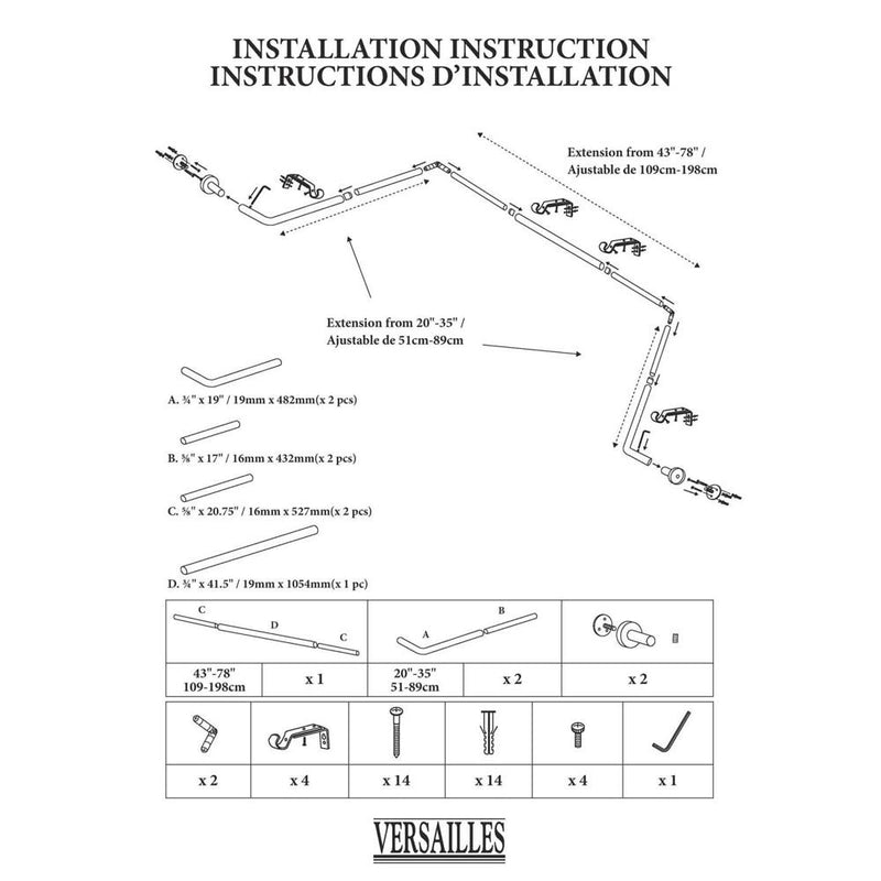 Versailles Oriel-Wrap Bay With Screw Finial Window Rod Set - 42x78", Espresso
