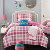Chic Home Jenna 5 Piece Comforter Set Stitched Patchwork Plaid Animal Design Bedding Throw Blanket Decorative Pillow Shams Full Pink