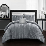 Chic Home Westmont 8 Piece Comforter Set Crinkle Crushed Velvet Bed in a Bag Bedding - Sheet Set Decorative Pillow Shams Included Grey