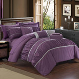 Chic Home Stieg 10 Pieces Comforter Set Complete BIB Pleated Ruched Ruffled Bedding With Sheet Set & Decorative Pillows Shams Plum