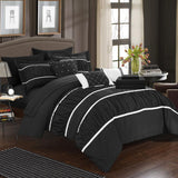 Chic Home Stieg 10 Pieces Comforter Set Complete BIB Pleated Ruched Ruffled Bedding With Sheet Set & Decorative Pillows Shams Black