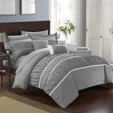 Chic Home Stieg 10 Pieces Comforter Set Complete BIB Pleated Ruched Ruffled Bedding With Sheet Set & Decorative Pillows Shams Grey