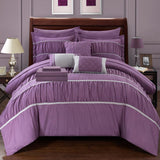 Chic Home Stieg 10 Pieces Comforter Set Complete BIB Pleated Ruched Ruffled Bedding With Sheet Set & Decorative Pillows Shams Plum