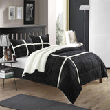 Chic Home Chloe Plush Microsuede Soft & Cozy Sherpa Lined 3 Pieces Comforter & Shams Set Black