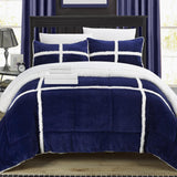 Chic Home Camille Mink Chloe Sherpa Soft Microfiber 7 Pieces Comforter Sheet Set Bed In A Bag Navy