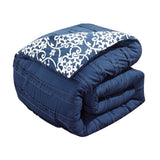 Chic Home Elegant Reversible Adler Motif 10 Pieces Comforter Bed In A Bag Sheets Decorative Pillows & Shams Navy