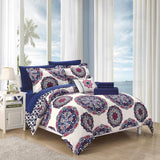 Chic Home Medallion Modern Pattern Microfiber 6/8 Pieces Comforter Bed In A Bag Sheet Set & Decorative Shams Navy