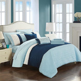 Chic Home Karras Quilted Embroidered Design Bed In A Bag Sheets 10 Pieces Comforter Decorative Pillows & Shams Blue
